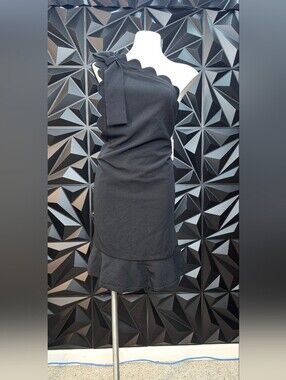 Victoria Beckham Black One-Shoulder Bow-Shoulder Ruffle Dress
